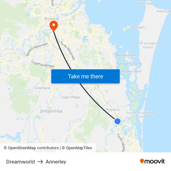 Dreamworld to Annerley map