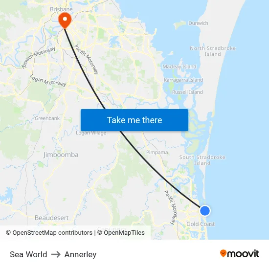 Sea World to Annerley map