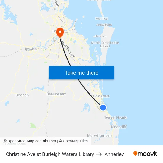 Christine Ave at Burleigh Waters Library to Annerley map