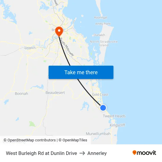 West Burleigh Rd at Dunlin Drive to Annerley map