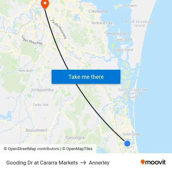 Gooding Dr at Cararra Markets to Annerley map
