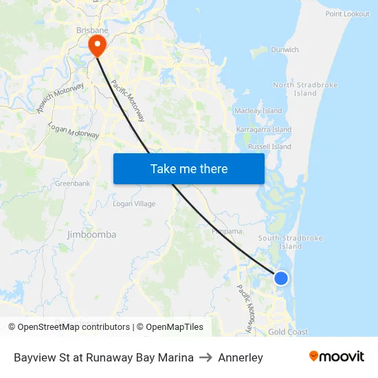 Bayview St at Runaway Bay Marina to Annerley map