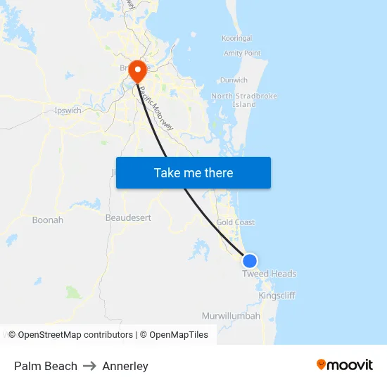 Palm Beach to Annerley map