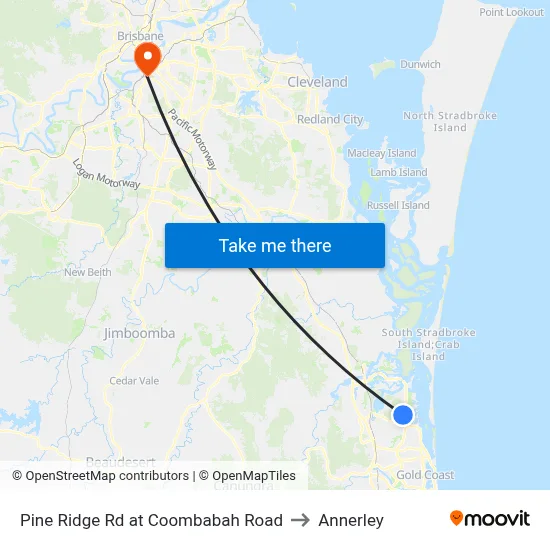 Pine Ridge Rd at Coombabah Road to Annerley map