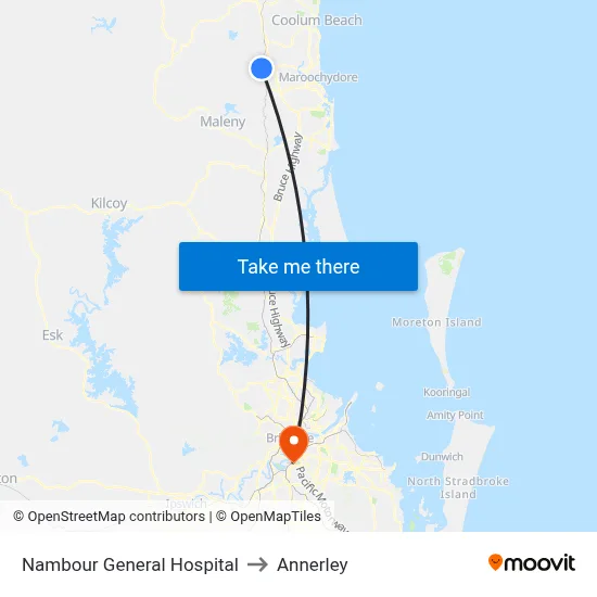 Nambour General Hospital to Annerley map