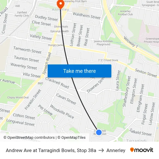 Andrew Ave at Tarragindi Bowls, Stop 38a to Annerley map