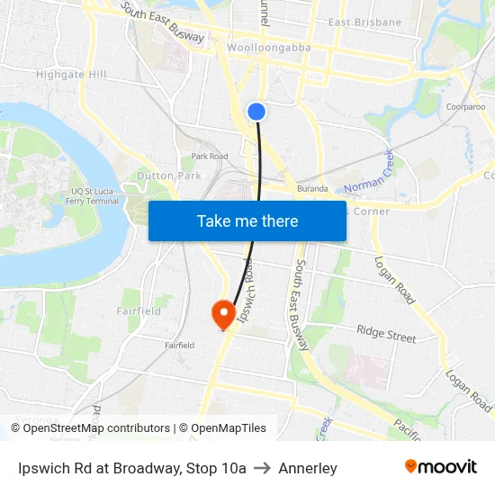 Ipswich Rd at Broadway, Stop 10a to Annerley map
