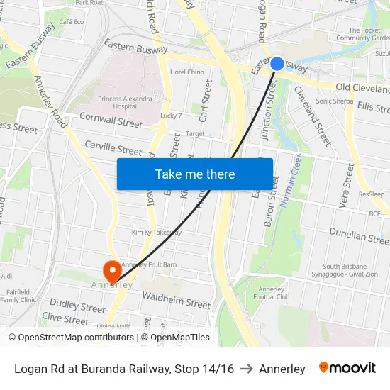 Logan Rd at Buranda Railway, Stop 14/16 to Annerley map