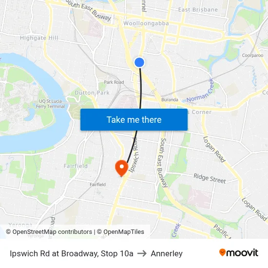 Ipswich Rd at Broadway, Stop 10a to Annerley map