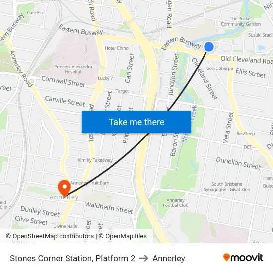 Stones Corner Station, Platform 2 to Annerley map