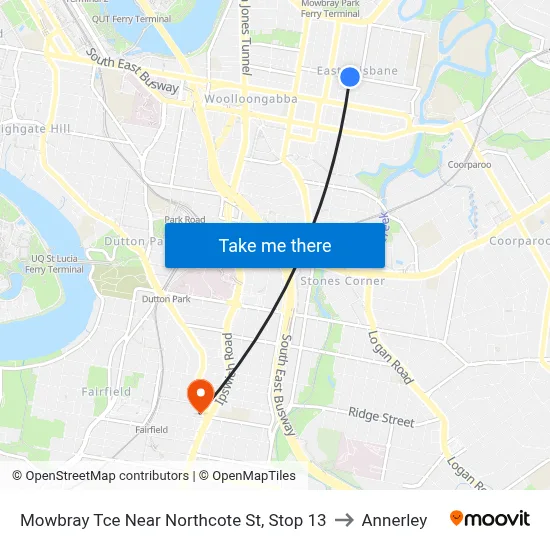 Mowbray Tce Near Northcote St, Stop 13 to Annerley map