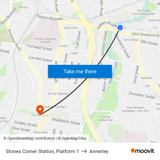 Stones Corner Station, Platform 1 to Annerley map