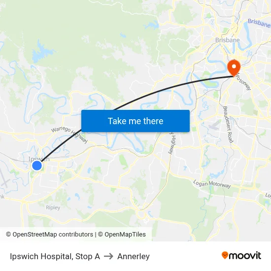 Ipswich Hospital, Stop A to Annerley map