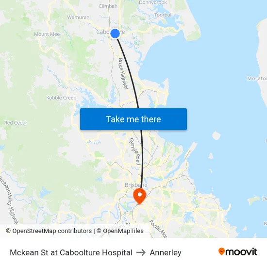 Mckean St at Caboolture Hospital to Annerley map