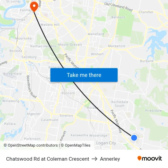 Chatswood Rd at Coleman Crescent to Annerley map