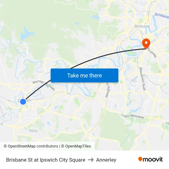 Brisbane St at Ipswich City Square to Annerley map