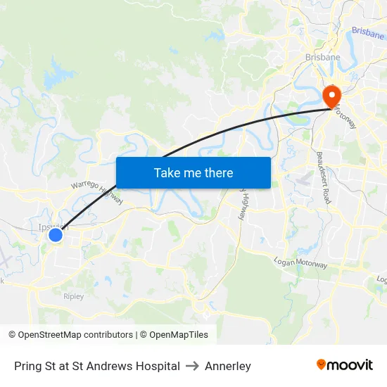 Pring St at St Andrews Hospital to Annerley map