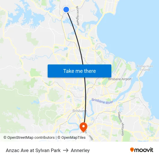 Anzac Ave at Sylvan Park to Annerley map