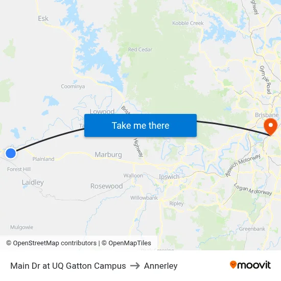 Main Dr at UQ Gatton Campus to Annerley map