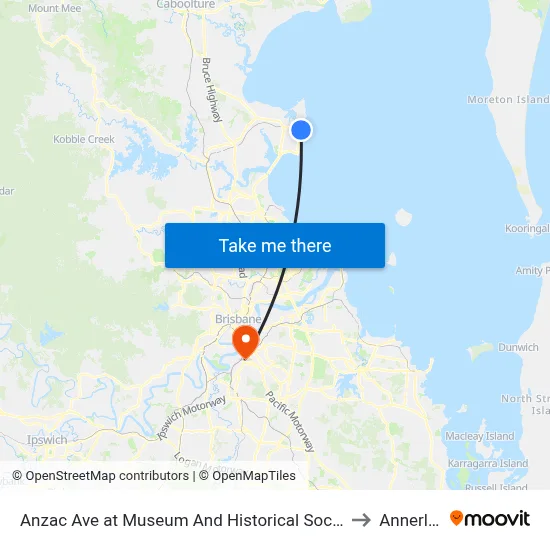 Anzac Ave at Museum And Historical Society to Annerley map