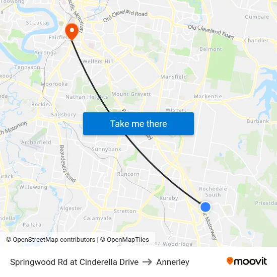 Springwood Rd at Cinderella Drive to Annerley map