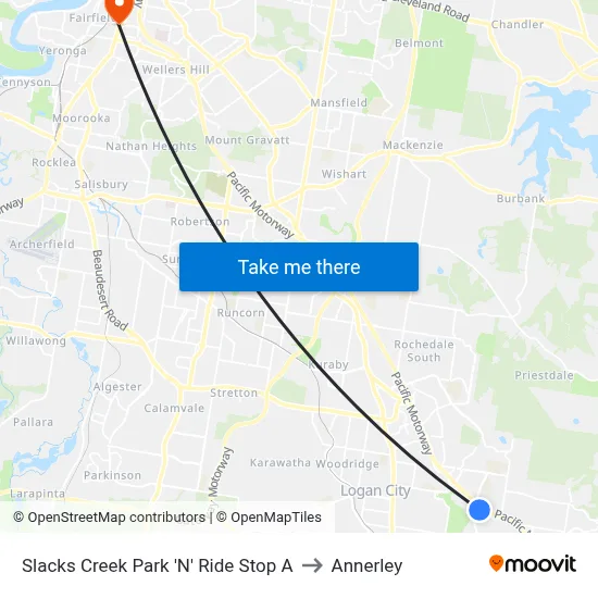 Slacks Creek Park 'N' Ride Stop A to Annerley map