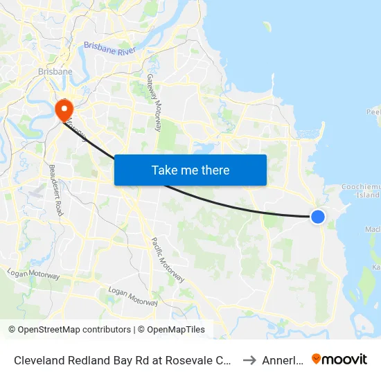 Cleveland Redland Bay Rd at Rosevale Court to Annerley map