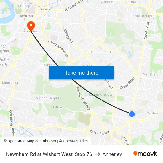 Newnham Rd at Wishart West, Stop 76 to Annerley map