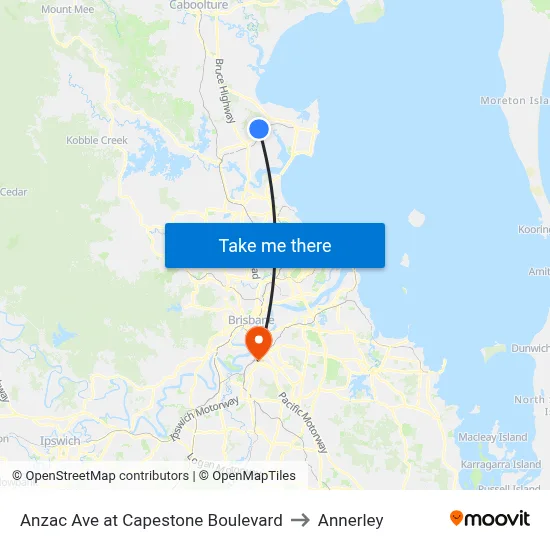 Anzac Ave at Capestone Boulevard to Annerley map