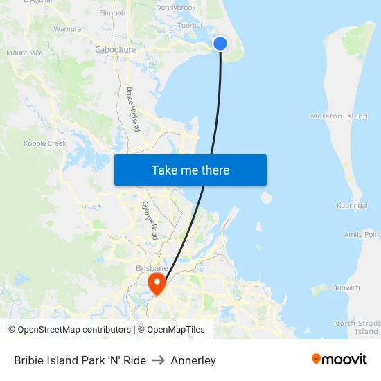Bribie Island Park 'N' Ride to Annerley map