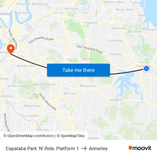 Capalaba Park 'N' Ride, Platform 1 to Annerley map