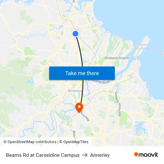 Beams Rd at Carseldine Campus to Annerley map