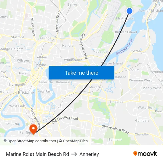 Marine Rd at Main Beach Rd to Annerley map