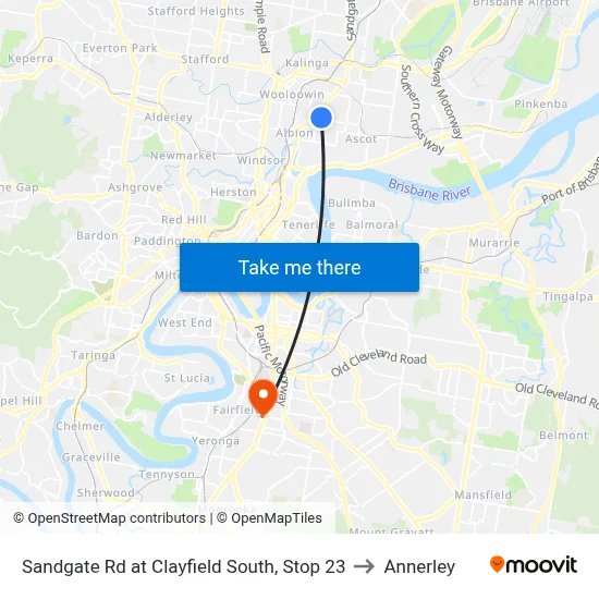 Sandgate Rd at Clayfield South, Stop 23 to Annerley map