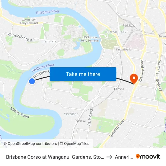 Brisbane Corso at Wanganui Gardens, Stop 35 to Annerley map