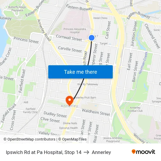 Ipswich Rd at Pa Hospital, Stop 14 to Annerley map