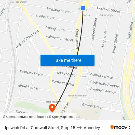 Ipswich Rd at Cornwall Street, Stop 15 to Annerley map