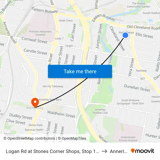 Logan Rd at Stones Corner Shops, Stop 17a to Annerley map