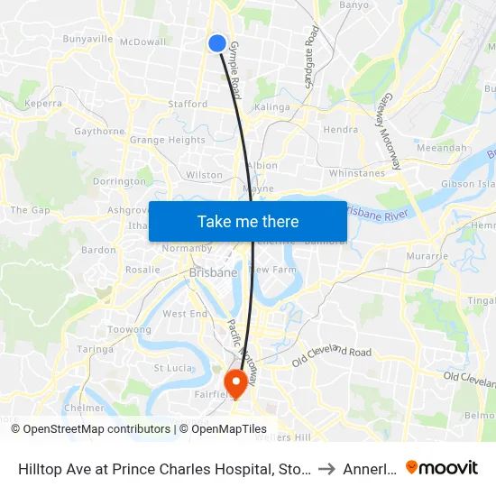 Hilltop Ave at Prince Charles Hospital, Stop 35 to Annerley map