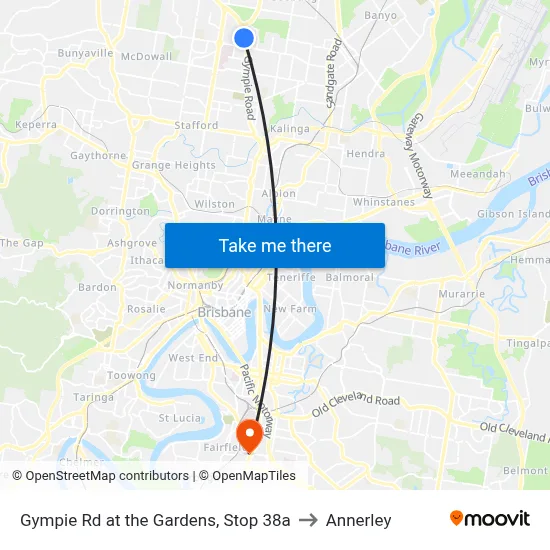 Gympie Rd at the Gardens, Stop 38a to Annerley map