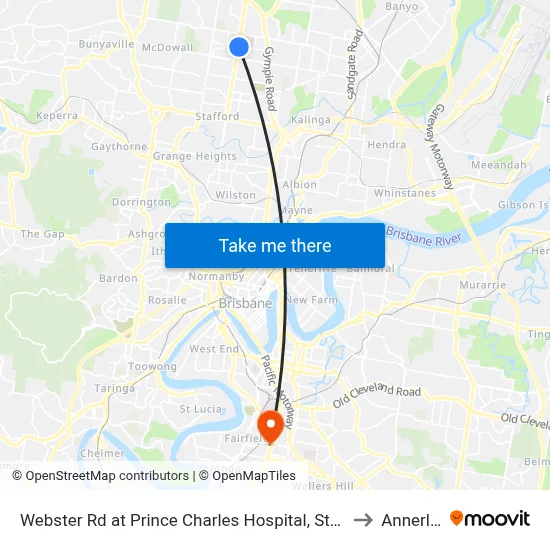 Webster Rd at Prince Charles Hospital, Stop 38 to Annerley map