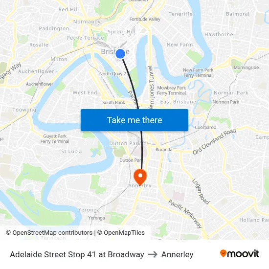 Adelaide Street Stop 41 at Broadway to Annerley map