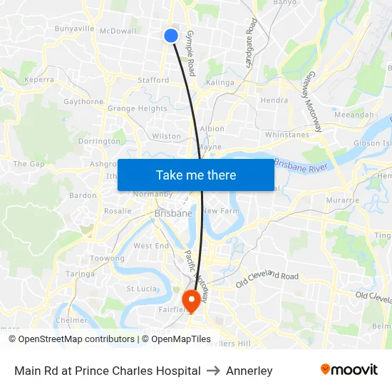 Main Rd at Prince Charles Hospital to Annerley map