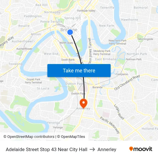 Adelaide Street Stop 43 Near City Hall to Annerley map
