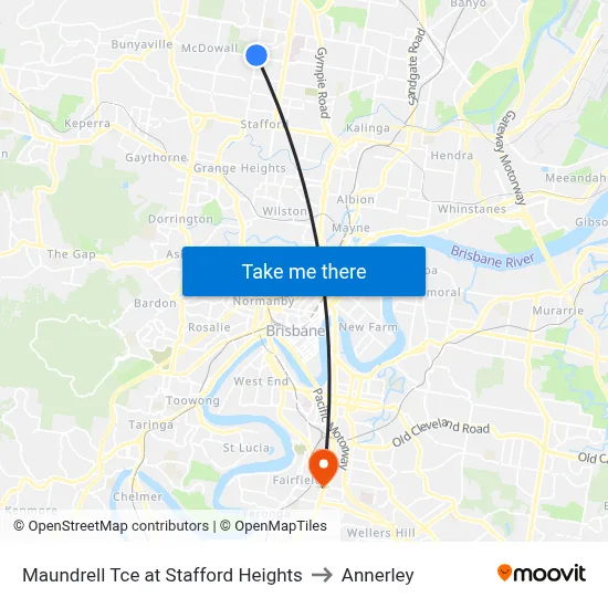 Maundrell Tce at Stafford Heights to Annerley map