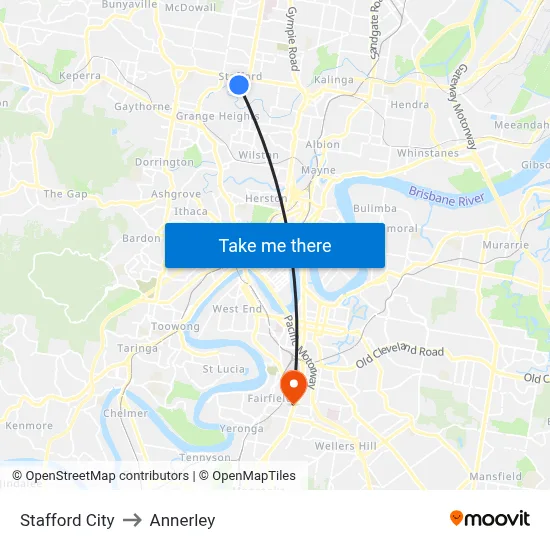 Stafford City to Annerley map