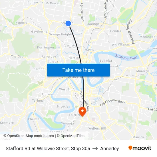 Stafford Rd at Willowie Street, Stop 30a to Annerley map