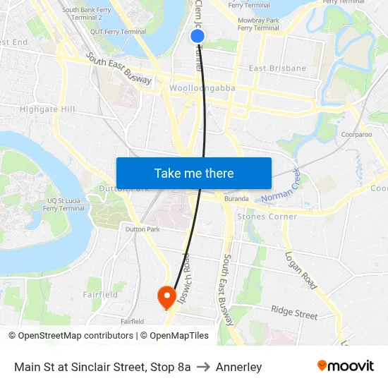 Main St at Sinclair Street, Stop 8a to Annerley map