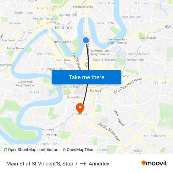 Main St at St Vincent'S, Stop 7 to Annerley map