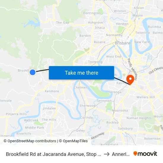 Brookfield Rd at Jacaranda Avenue, Stop 43 to Annerley map
